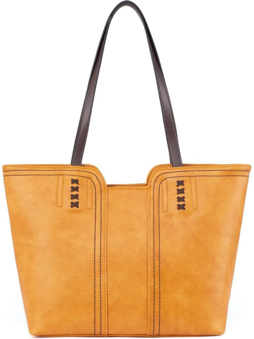 Women's Broom Yellow Vegan Leather Classy Look West Tote Handle Satchel Purse